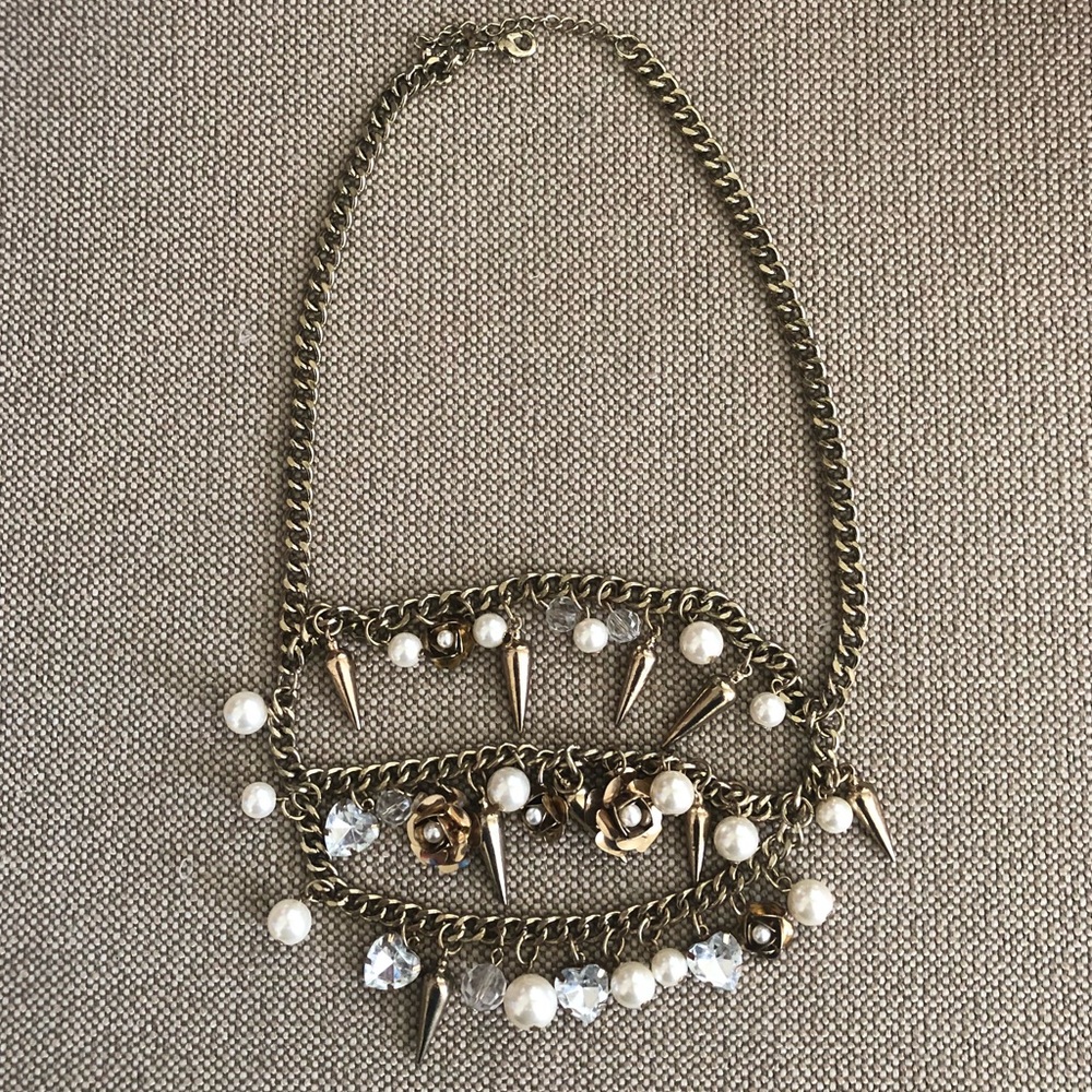 Bib Necklace with Crystals and Faux Pearls